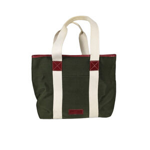 Rafe Womens Tote Olive Green Canvas Cream Straps Camel Leather Trim Bag Purse